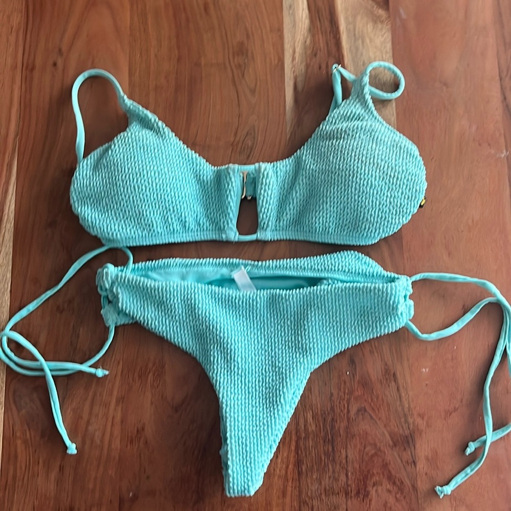La Vie en Rose Aqua Teal Ribbed Bikini Set